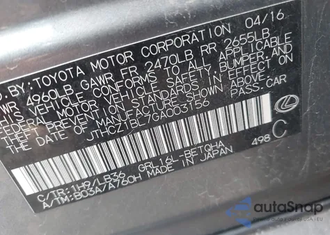 2016 Lexus Gs 350 from USA, damaged, VIN JTHCZ1BL7GA003156